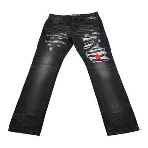 Born Fly Mens Black Distressed Denim Flyer Then Your Average Patched Jeans Sz 36